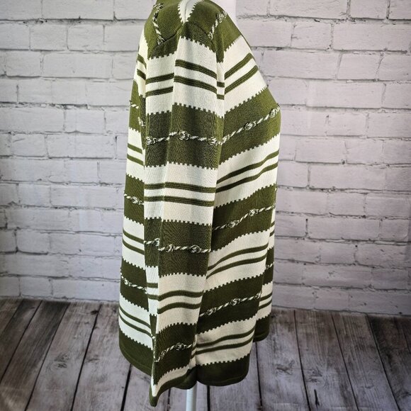 WOMENS ALFRED DUNNER BOLD STRIPED SWEATER DARK OLIVE AND CREAM SIZE MED EUC - Picture 2 of 8